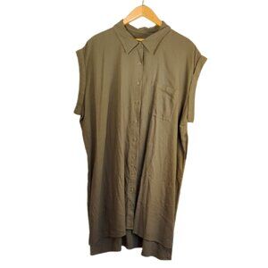 NWT Calvin Klein Linen Olive Green Shirt Midi Dress l Size 20